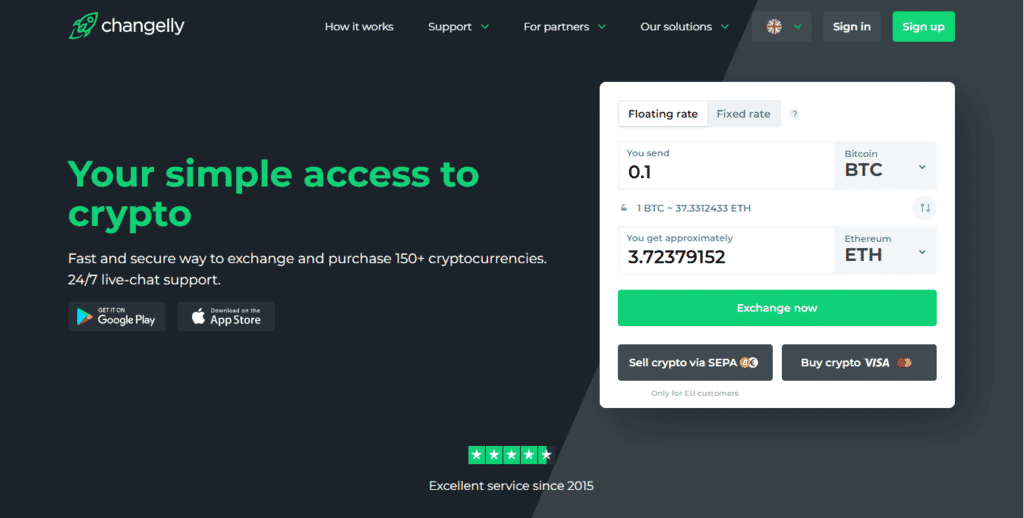 Changelly Homepage