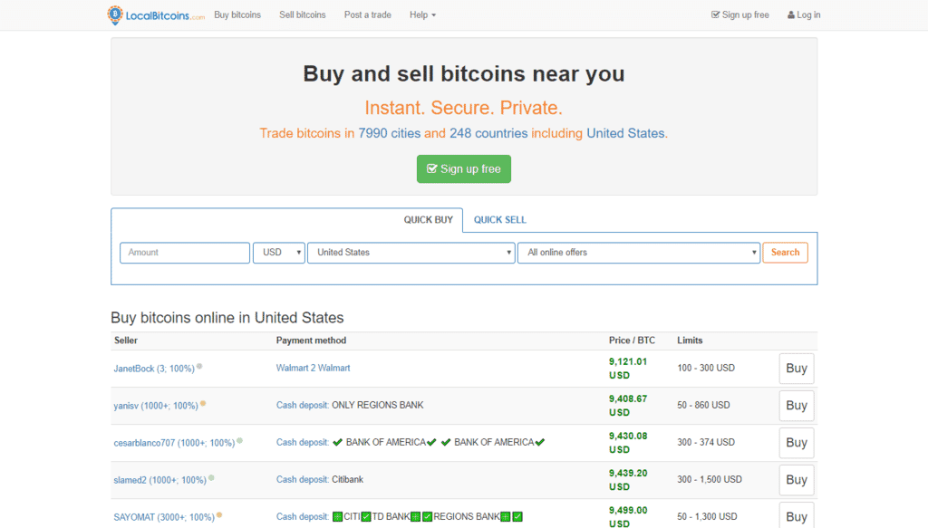 LocalBitcoins Homepage